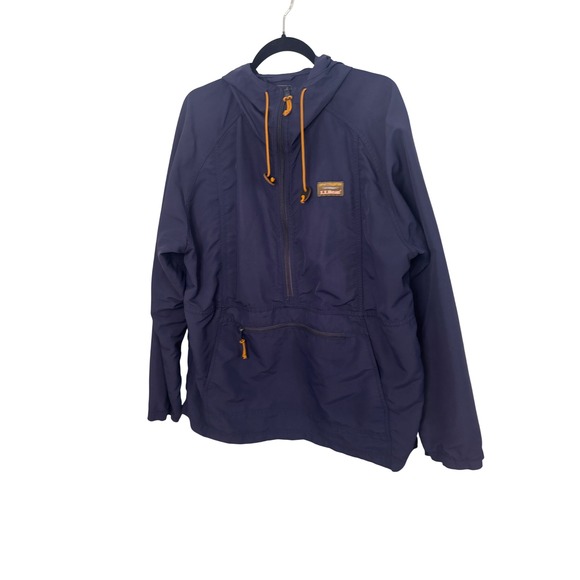 L.L. Bean Other - LL Bean Mens Anorak Windbreaker XL Reg Navy Blue Half Zip Hooded Jacket READ